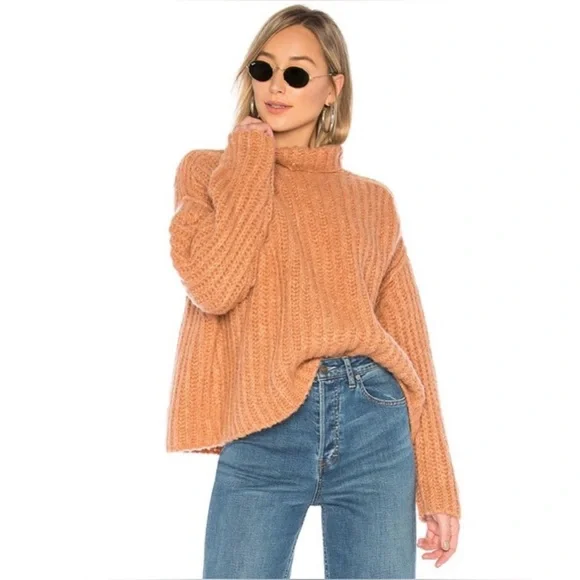 Free People Sweaters Free People Fluffy Fox Chunky Wool Alpaca Blend Turtleneck Sweater Papaya Poshmark